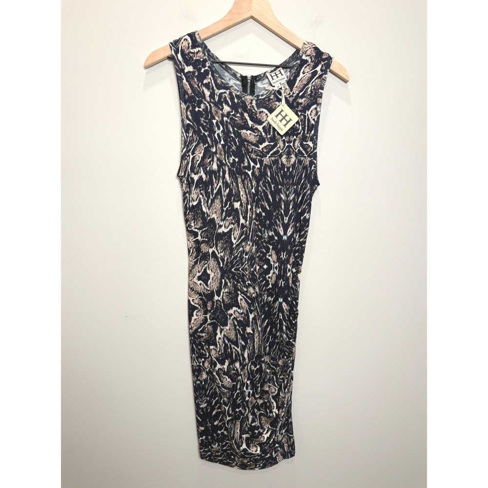 NWT Haute Hippie M Ruched Bodycon‎ Short Dress Olive Multi Animal Print Modal